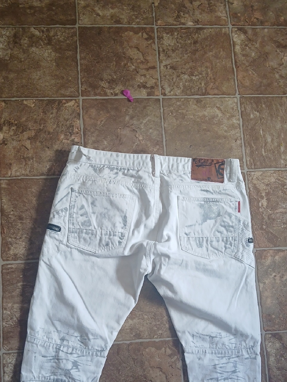 EUC Square Zero White Moto Jeans Distressed With Zipper Size 38
